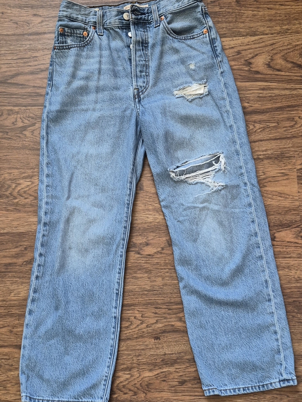 Levi's Light Blue Straight-Leg Distressed Jeans